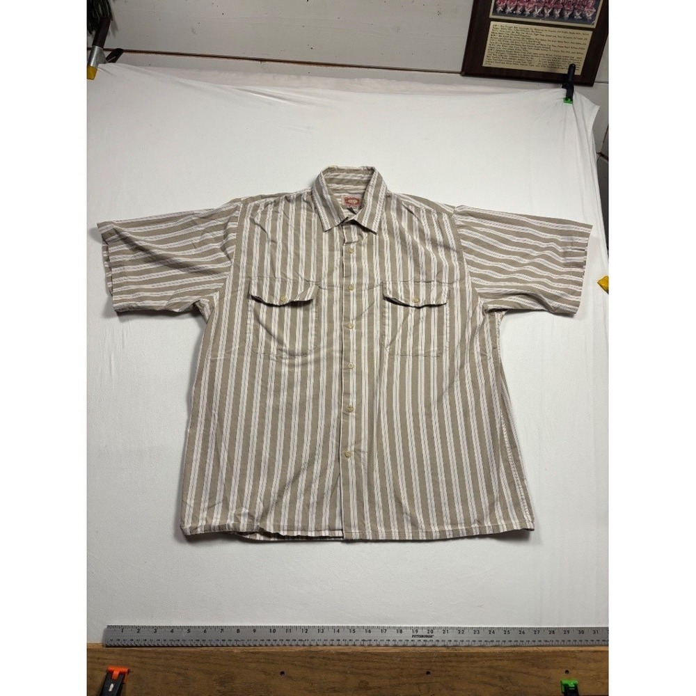 Banana Republic Mens Large Beige Striped Cotton Short Sleeve Button Down Shirt